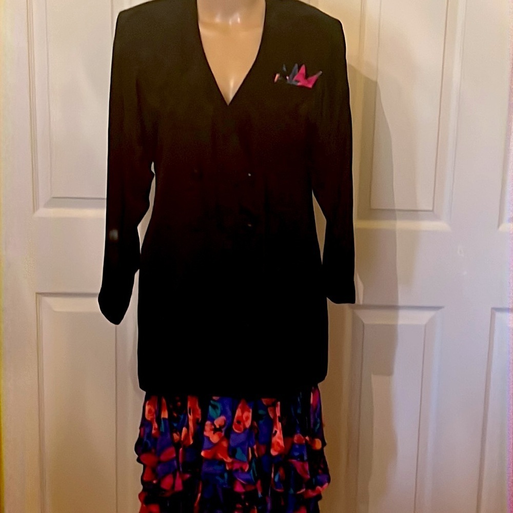 AJ Bari silk colorful holiday/cocktail/occasion dress &jacket sz8